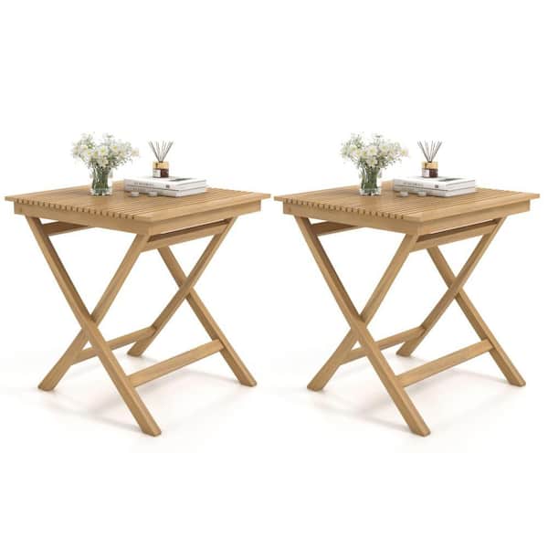 Set of 2 patio bistro table teak wood dining table outdoor square table