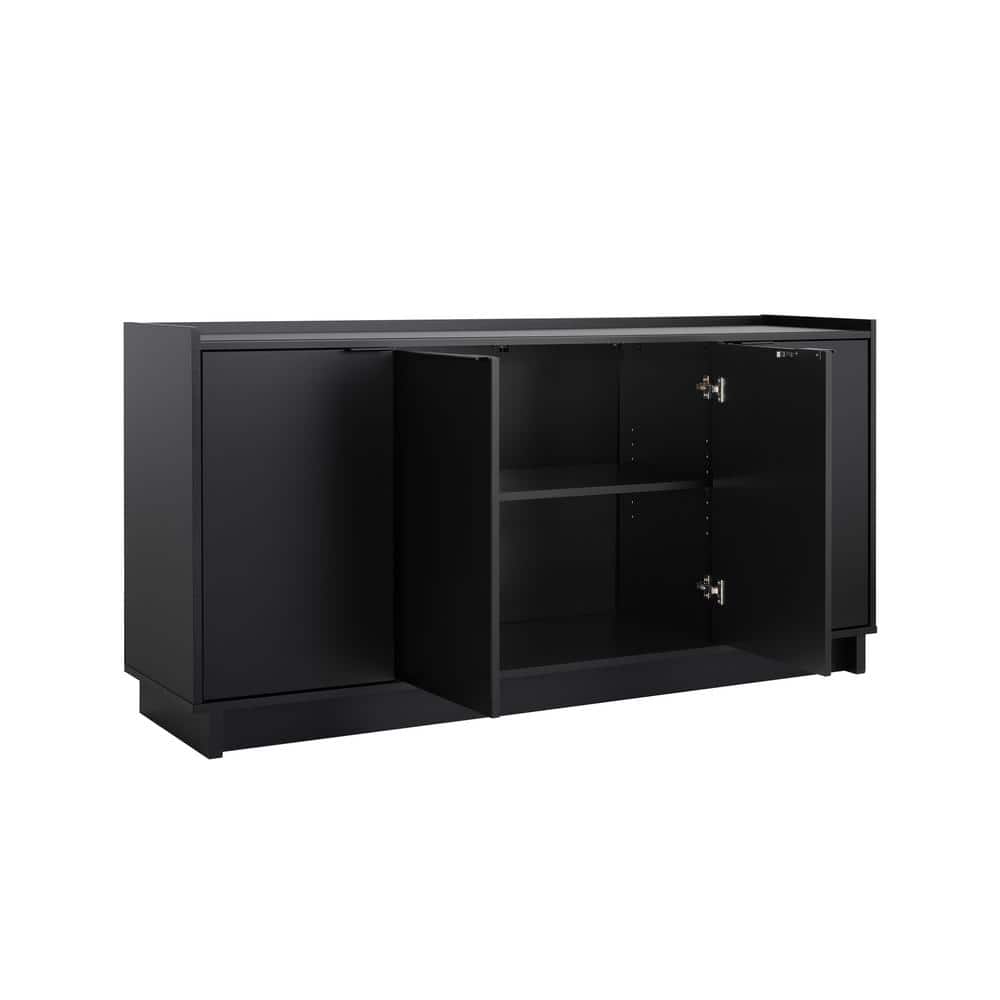 Prepac Black 4-Door Console Table with Adjustable Shelving