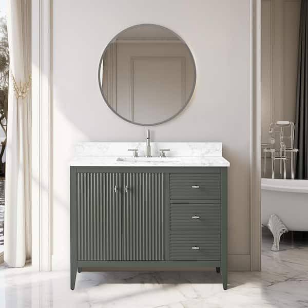 Vanity Art 42 in. W x 22 in D x 38 in. H Single Sink Bath Vanity Cabinet in Linear Vintage Green with White Engineered Marble Top