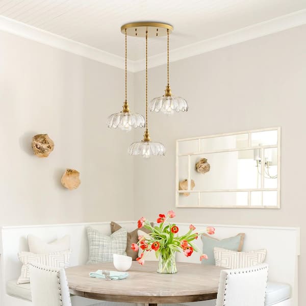 Jasslynn 3-Light Clear Modern Pendant Light with Floral Glass Shades for Bedroom, Living Room and Kitchen