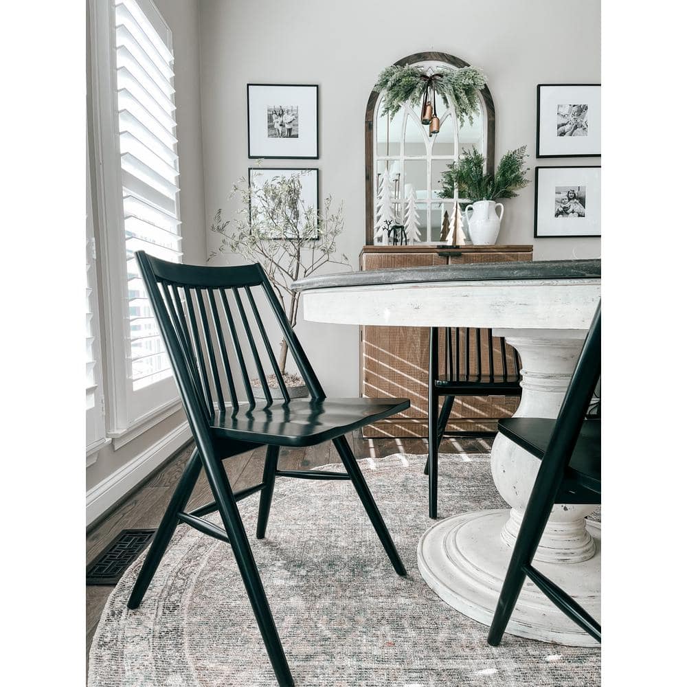 Black Wood Windsor Slat Back Dining Chair Set