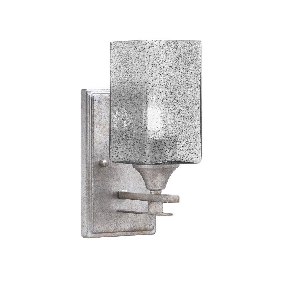 Ontario 1-Light Aged Silver 3.5 in. Wall Sconce with Square Smoke Bubble Gl