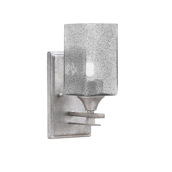 Unbranded Ontario 1-Light Aged Silver 3.5 in. Wall Sconce with Square Smoke Bubble Glass Shade
