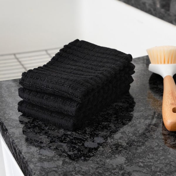 RITZ Black Terry Check Cotton Kitchen Towel Set of 3 82414A - The