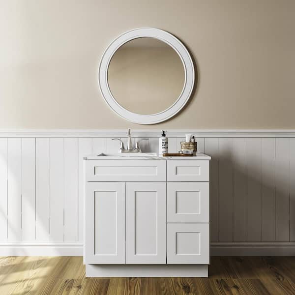 36-in W X 21-in D X 34.5-in H in Shaker White Plywood Ready to Assemble Floor Vanity Sink Base Kitchen Cabinet