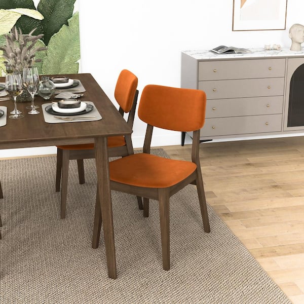 Ashcroft Furniture Co Amador Burnt Orange Velvet Mid Century Modern Side Chair Set of 2
