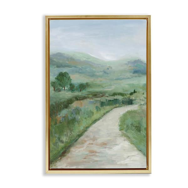 Stupell Industries Curving Path Landscape by Jacob Q Gold Floater Frame Nature Graphic Art Print 25 in. x 17 in.