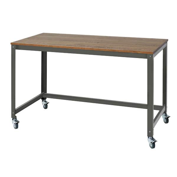 OneSpace 48 in. Rectangular Wood Grain/Gray Writing Desk with Wheels