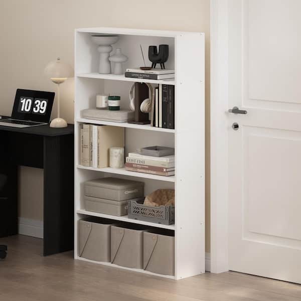 Pasir 52.68 in. Tall White Wood 5-Shelf Wide Bookcase