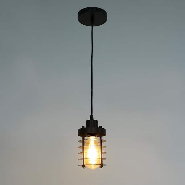 OUKANING 1-Light Black Industrial Vintage Simple Metal Cage Mini
