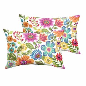 Multi Floral Rectangular Outdoor Knife Edge Lumbar Pillows (2-Pack)
