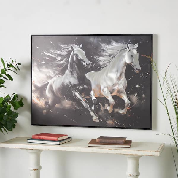 1-Panel Horse Running Framed Wall Art Print with White and Orange Accents 30 in. x 40 in.