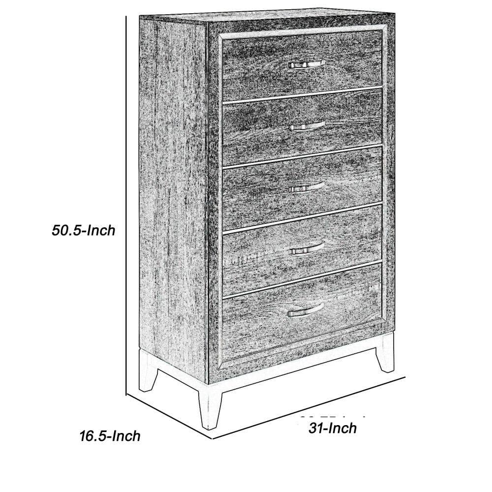 Gray Vertical 5-Drawer Wooden Chest with Dovetail Construction