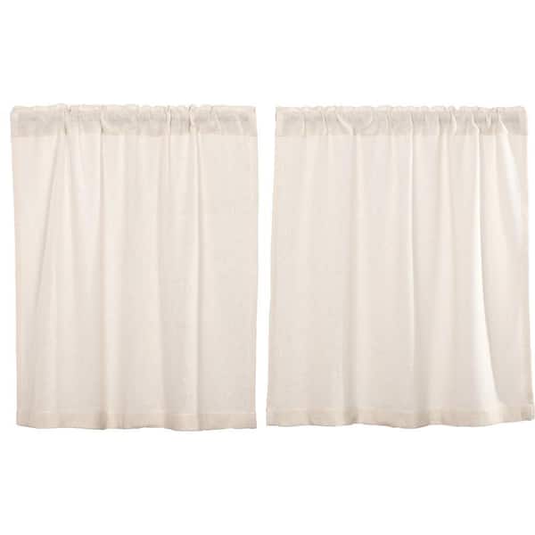 Burlap Antique White 36 in. W x 36 in. L Cotton Light Filtering Rod Pocket Curtain Window Panel Pair