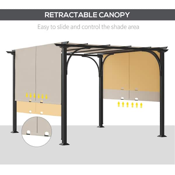 Outsunny 10 ft. x 10 ft. Beige Metal Patio Pergola with