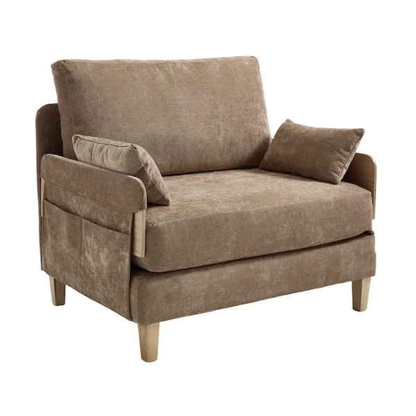 anpport Modern Light Brown Chenille Convertible Accent Arm Chair with Storage, (Set of 1)