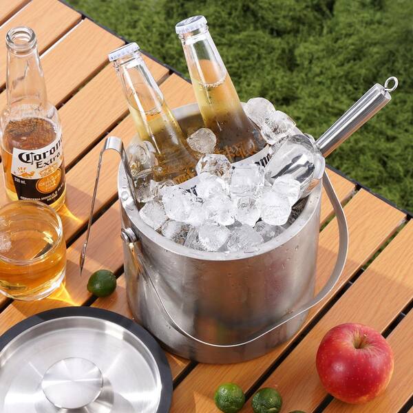 Numhew 7 in. 3.2 qt. Silver Stainless Steel Ice Bucket, Double