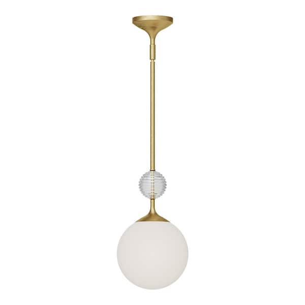 Alora Mood Celia 8 in. 1 Light 60-Watt Brushed Gold/Opal Glass Pendant ...