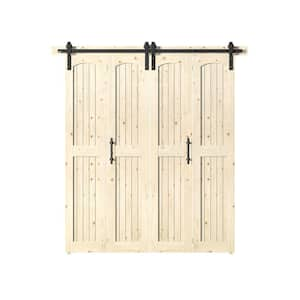 Assembled Arch Top 72 in. x 84 in. Solid Core Unfinished Knotty Pine Wood Double Bi-Fold Door with Hardware Kit