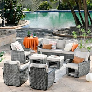 Fortune Dark Gray 7-Piece Wicker Outdoor Patio Conversation Seating Set with Beige Cushions