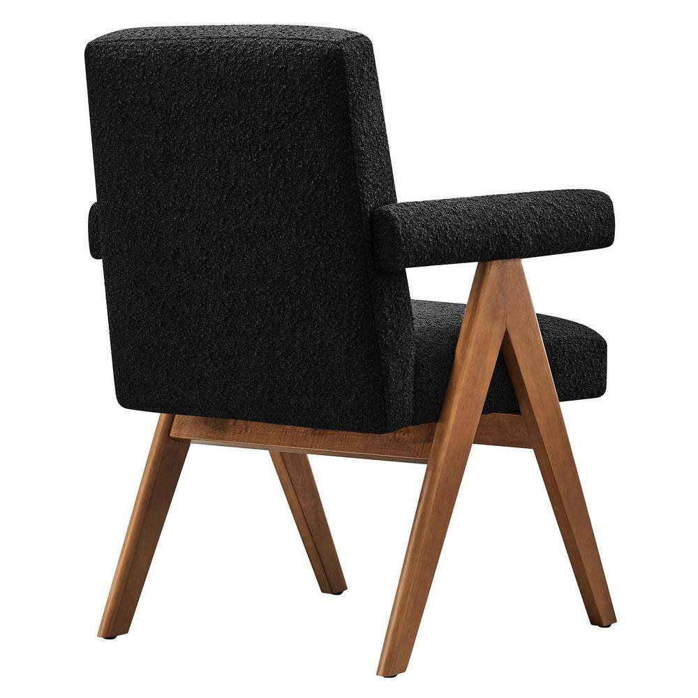 Black Boucle Upholstered Arm Chair with Rubberwood Legs