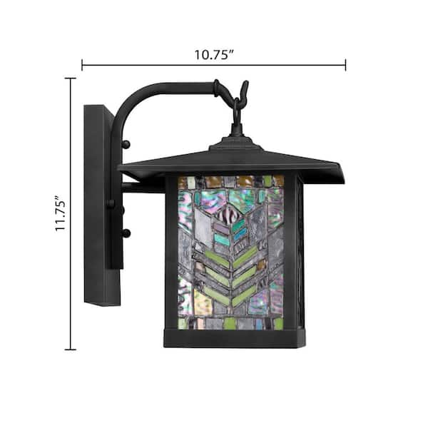 McClain 1-Light Balck Outdoor Hardwired Stained Glass Wall Lantern Sconce