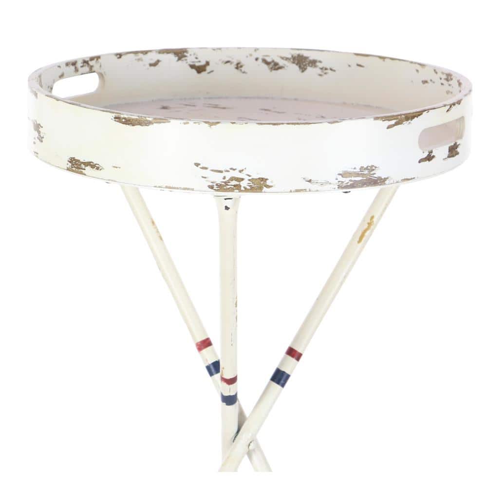 White Metal Ship Wheel Top Accent Table with Paddle Legs