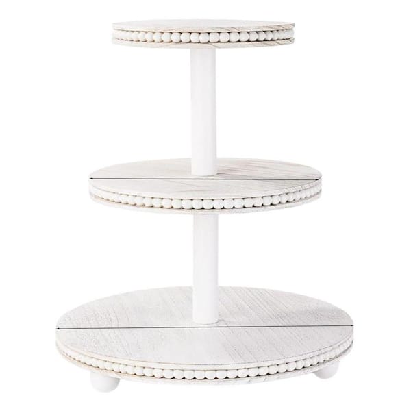3 Tier White Wood Cake Stand for 24 Cupcakes, Dessert Display Stand with Beads