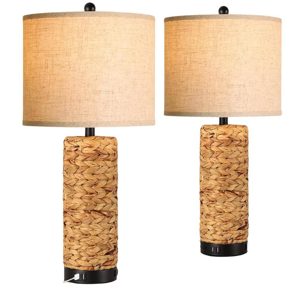Set of 2 25.5 in. H Brown Table Lamps for Bedroom 3 Way Dimmable Nightstand