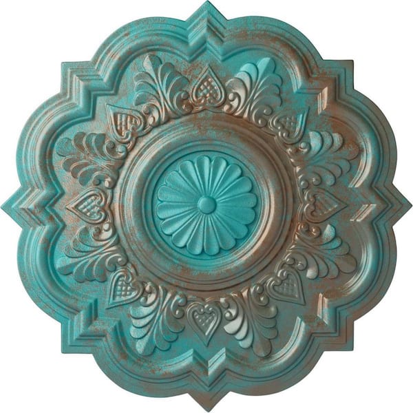 Ekena Millwork 20-1/4 in. x 1-1/2 in. Deria Urethane Ceiling Medallion (Fits Canopies upto 6 in.), Copper Green Patina
