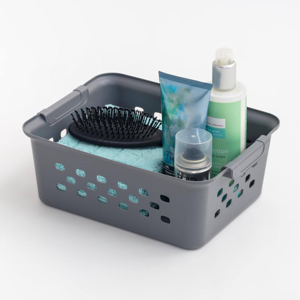 Gray Small Plastic Storage Baskets with Handles, 10-Pack