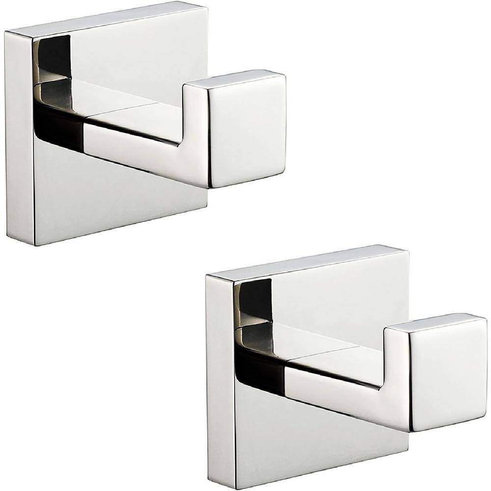 2-Piece Stainless Steel J-Hook Robe/Towel Hook with Square Mount Post in Polished Chrome