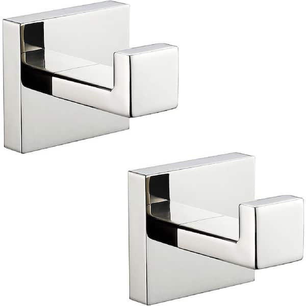 PRIMEPLUS 2-Piece Stainless Steel J-Hook Robe/Towel Hook with Square Mount Post in Polished Chrome