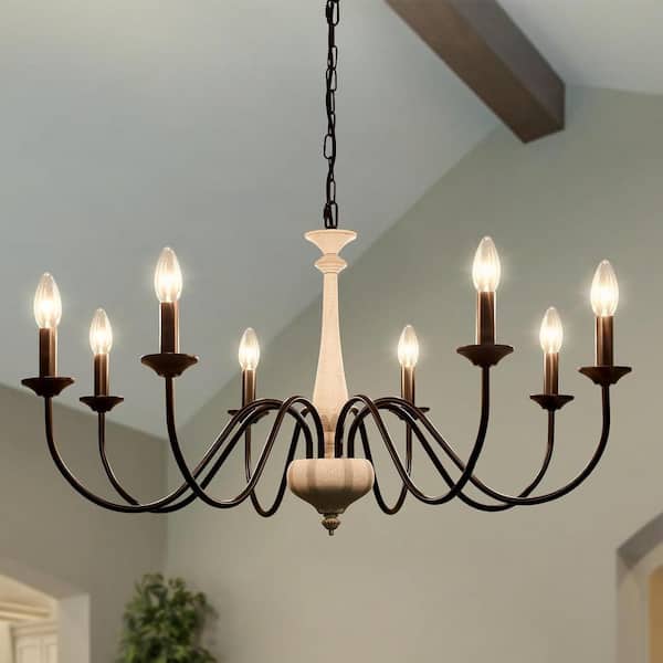 LWYTJO 8 Light Antique White/Black Classic Modern Candle Style Chandelier for Living Room Kitchen Island Dining Room Foyer
