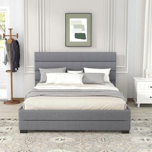 Gray Wood Frame Queen Size Platform Bed with Twin Size Trundle and Two Drawers