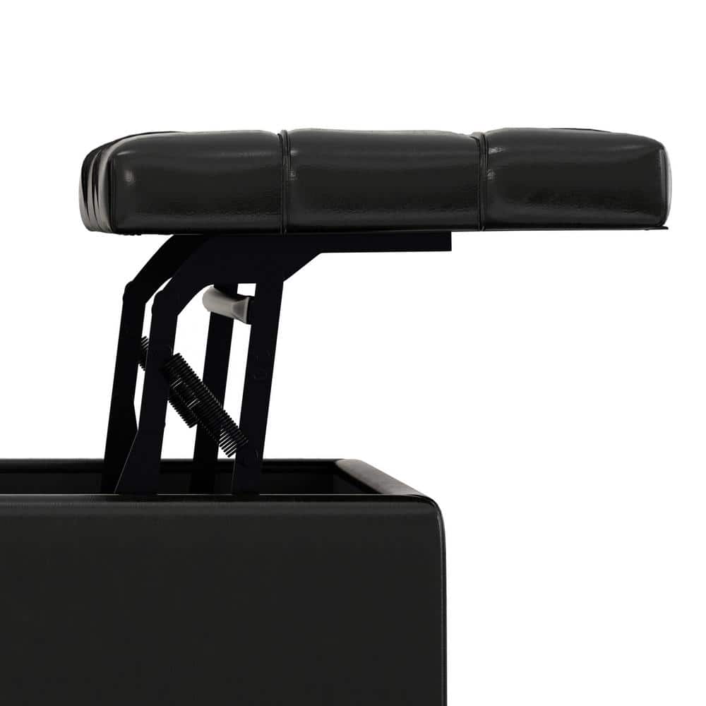 Midnight Black Tufted Faux Leather Storage Ottoman