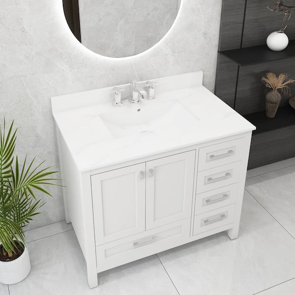 Unbranded 36 in. W x 22 in. D x 34 in. H Single Sink Freestanding Bath Vanity in White with White Engineered Stone Top