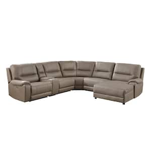 Boise 128 in. Straight Arm 6-piece Microfiber Modular Power Reclining Sectional Sofa in Taupe with Right Chaise