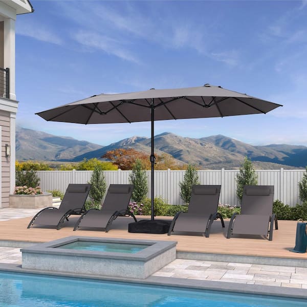 PURPLE LEAF 14 ft. Gray Aluminum Market Umbrella with Double-Sided Outdoor  Table Patio Umbrellas with Base in Gray PPL02-STUM14GY - The Home Depot