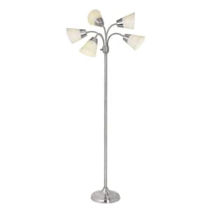 66 in. Satin Nickel Floor Lamp with 5 Plastic Bell Shades