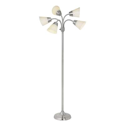 66 in. Satin Nickel Floor Lamp with 5 Plastic Bell Shades