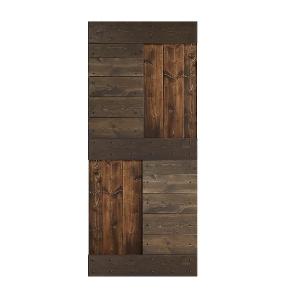 COAST SEQUOIA INC S Series 36 in. x 84 in. Kona Coffee Smoky Grey Knotty Pine Wood Sliding Barn Door Slab