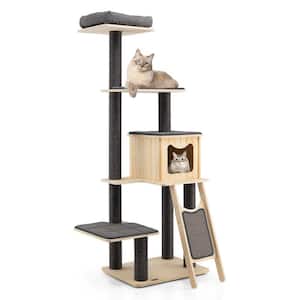 69 in. 4-Tier Modern Wood Cat Tree with Condo and Washable Cushions
