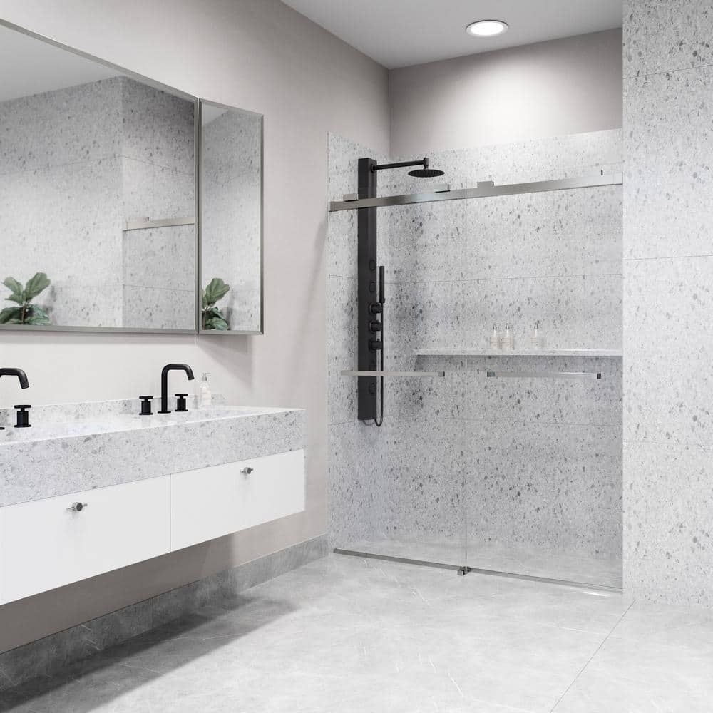 Houston Frameless Sliding Shower Door with Clear Glass and Stainless Steel Finish