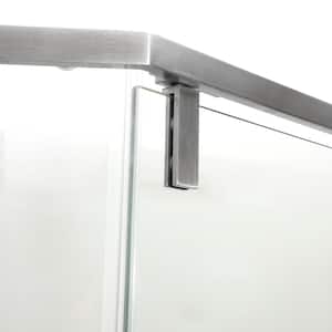 34 in. W x 72 in. H Fixed Neo-Angle Hinged Semi-Frameless Shower Door/Enclosure in Nickel