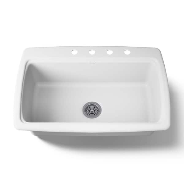 Cape Dory 33 in. Drop-in Single Bowl Cast Iron Kitchen Sink with 4-Faucet Holes