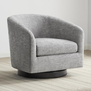 Nereus Pebble Gray Fabric Swivel Accent Chair with Arms and Wood Base
