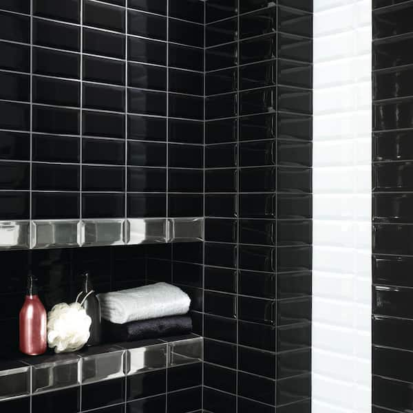 3x12 Satin Black Subway Tile  Black Ceramic Wall Tile – Mercury Mosaics