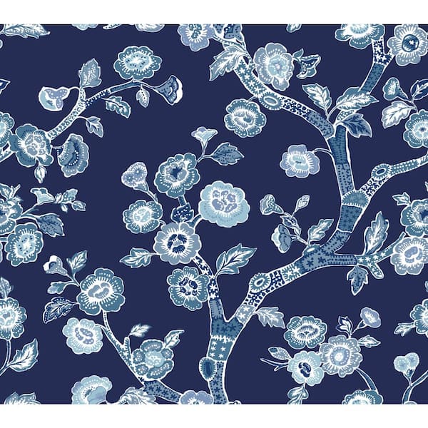 Navy Blue Temple Garden Peel & Stick Wallpaper Approx. 45 sq. ft.