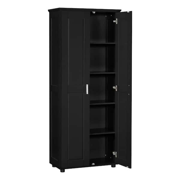 29.25 in. W x 14.60 in. D x 71.25 in. H Black Wood Linen Cabinet Storage Cabinet with Adjustable Shelves